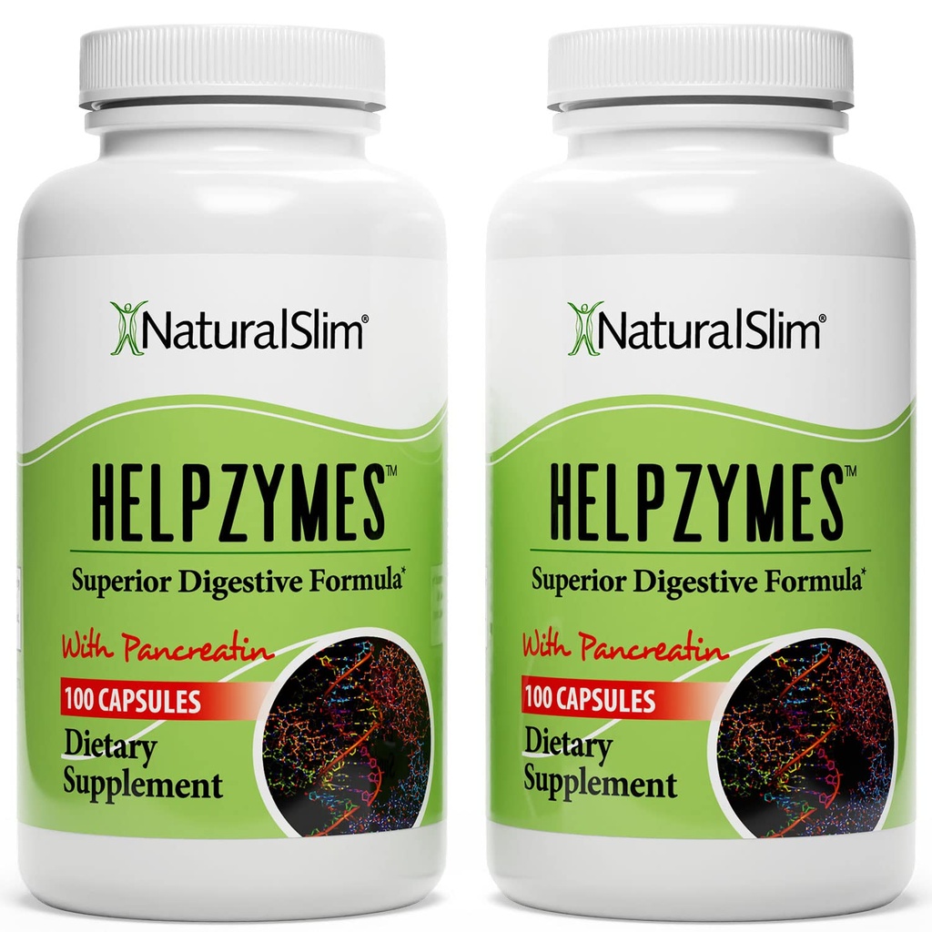 NaturalSlim Helpzymes, Enzyme Complex pre dospelých s hypromelínom, Ox Bile, Pankreatín a betaín HCL,100 kapsúl, 2 balenia