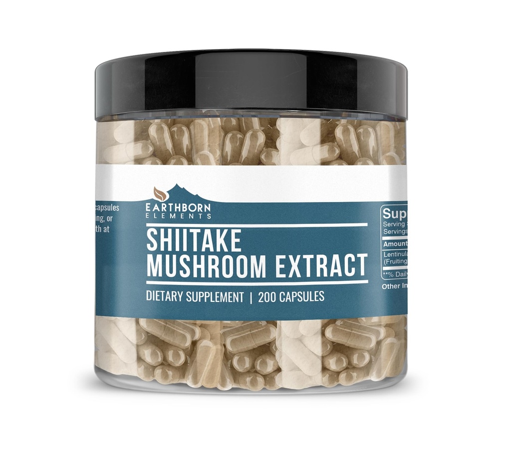 Elements Shiitake Mushroom Extract 200 Kapsule, Pure & Neriedené, žiadne doplnkové látky