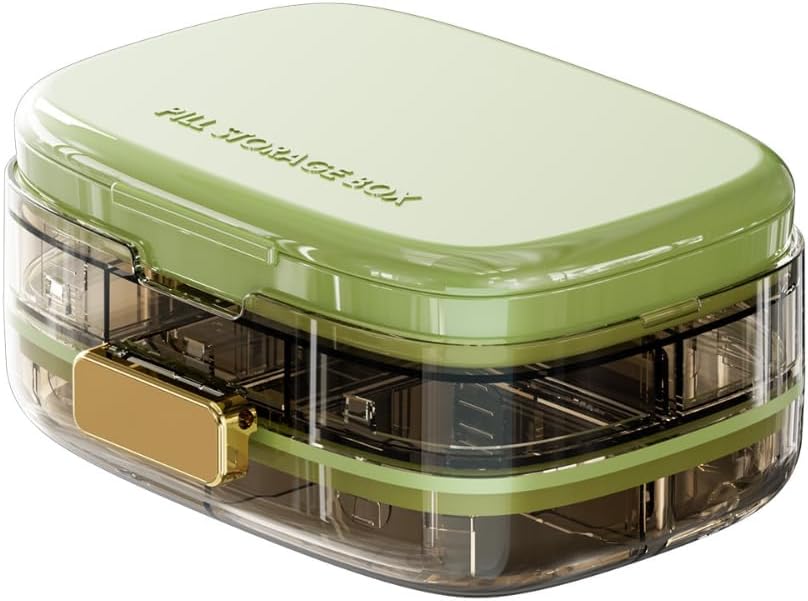 Organizátor tabletiek s extra oddelením pre omietky a plásty, prenosné lieky a doplnky kontajner, veľké pilulky puzdro pre oboch domov a cestovanie (zelené)