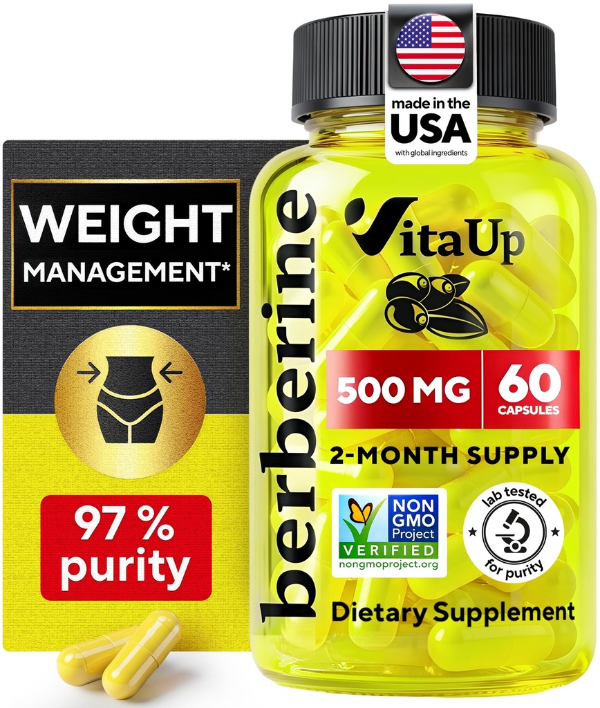 Berberine Supplement 500mg - USA Made Berberine 500mg - Non-GMO Berberine HCL - Berberine Supplements for Weight Management, Energy, Immune Support - 60 Kapsule