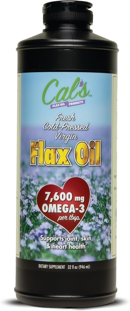 Kalový ľanový olej, za studena lisované ľanové semená, vysoký v Omega 3 mastnej kyseliny, nerafinovaný ľanový olej, čistý ľanový olej Tekutý doplnok pre Joint, koža, a podpora zdravia srdca - 32 oz