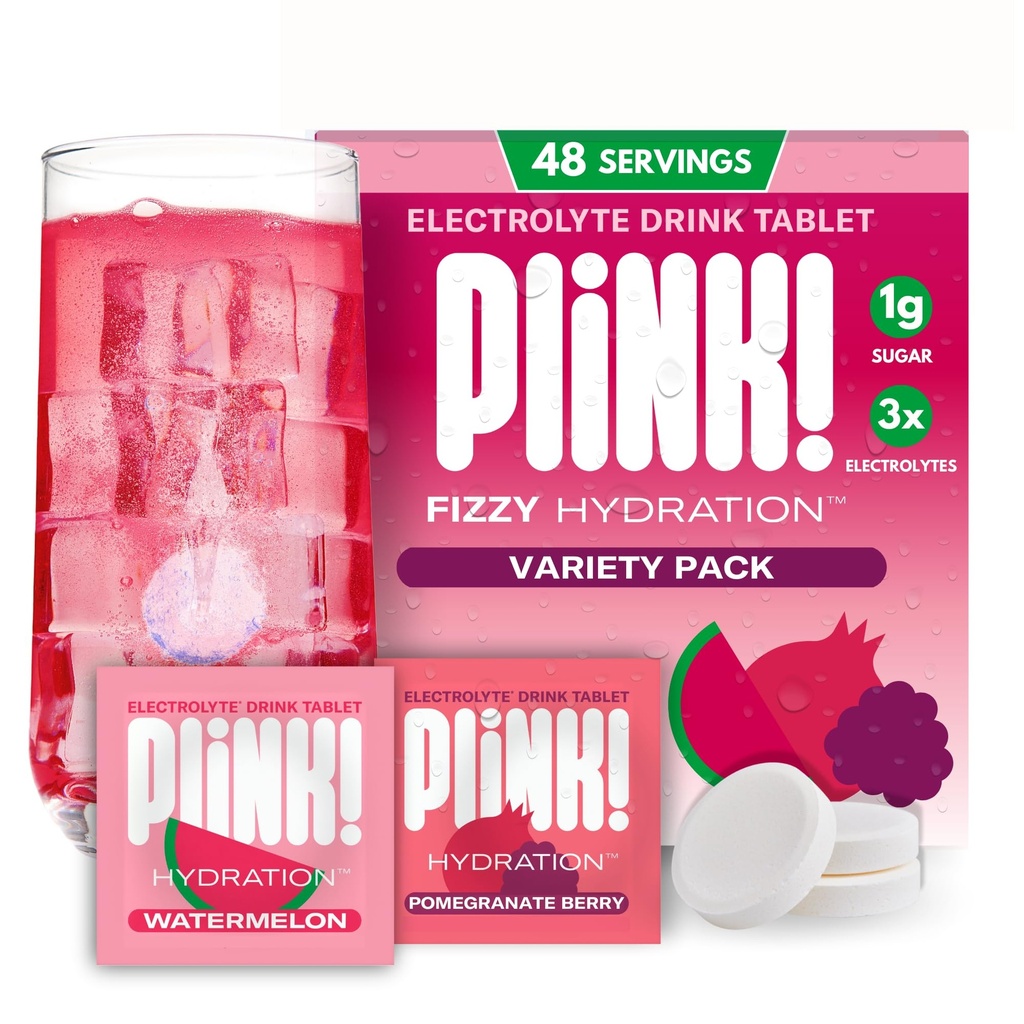 Plink! Fizzy Electrolyte Drink Tablety na dennú hydratáciu - 48 ct Electrolyte tablety + sodík, draslík, horčík, nízkokalorický, nízkocukorový Keto Electrolytes prášok Hydratačné balíčky vodoch