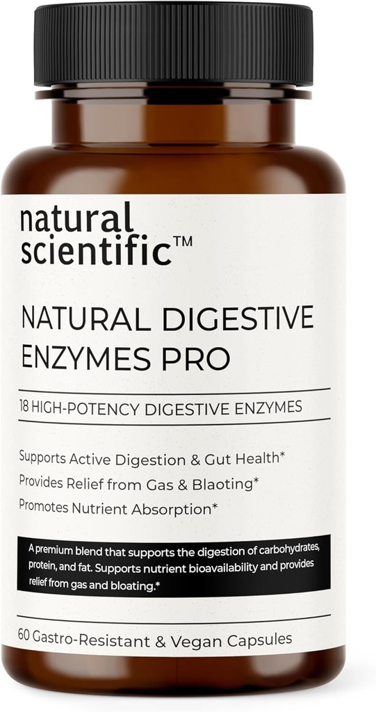 Tráviace enzýmy Pro - 18 Prírodné enzýmy pre Trávenie z papáje, ananásu a ďalších - s probiotikami a prebiotikami - Plant-Based - 60 Kapsule - Prémiové diétne doplnky