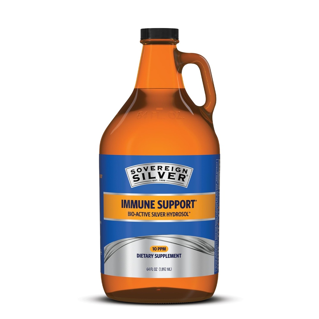 Sovereign Silver Immune Support - Koloidné striebro, bio-aktívny hydrosol striebra, 10 ppm, Liquid Twist Top, 64 Fl Oz (1,892 ml)