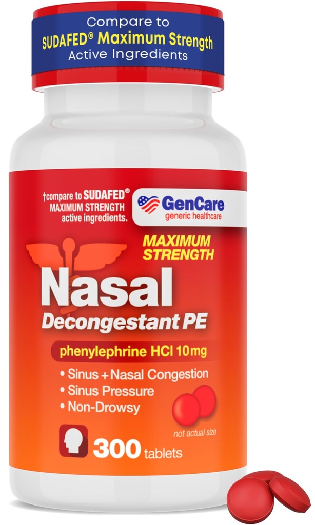 GenCare - Nasal Dekongestant (10 mg tablety) Fenylefrín HCl (300 tabliet na fľašu) 