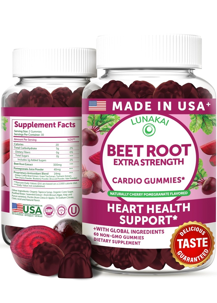 Lunakai USA Beet Root Gummies s antioxidant Blend - Delicious Non-GMO Beet Chews, 60ct