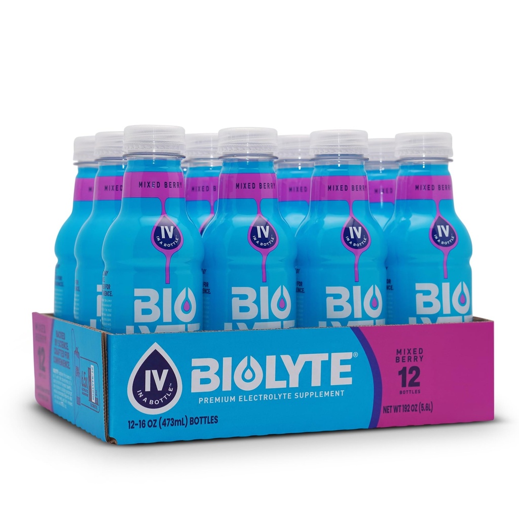 BIOLYTE Electrolyte Drink - Lekár-formulovaný hydratačný nápoj, Electrolytes voda, Chemoterapia musí mať pre ženy a mužov, rehydratácia IV kvapaliny vo fľaši- zmiešané Berry, 16 Fl Oz (12 balenie)