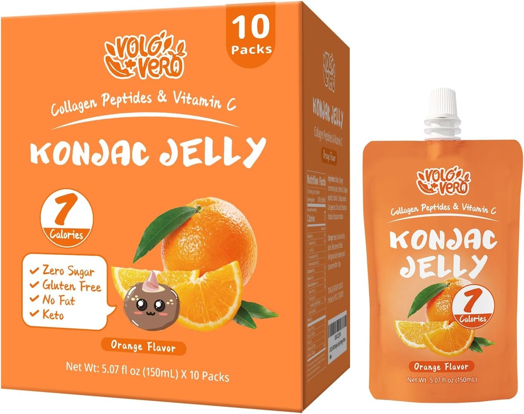 Konjak Jelly Pitable Orange Flavor, Nízke kalórie (7 Kcal), 10 balení, bez lepku, Keto, bez cukru, Nízky obsah tuku, Vitamín C zdravé ovocie Snacks, Dovolenkový darček