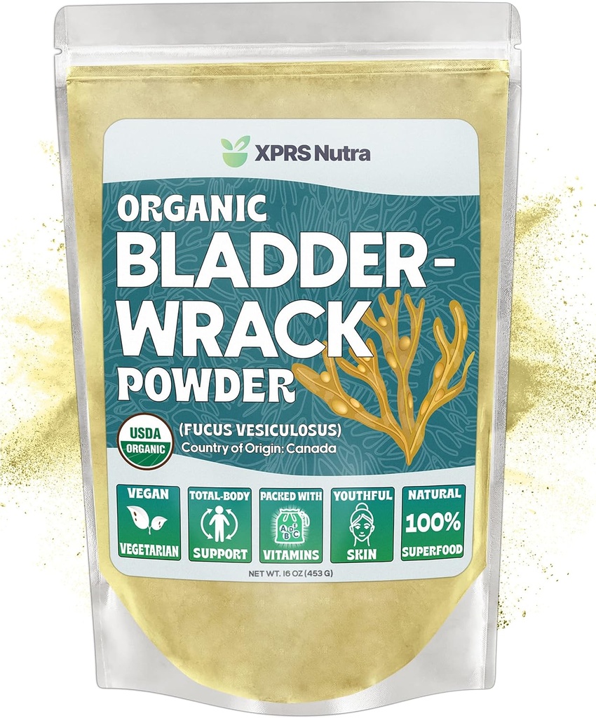 XPRS Nutra Organic Bladderwrack prášok (Fucus Vesiculosus) - Premium Bladderwrack Organický prášok pre žiariace kože - Vegan Friendly Bladderwrack Herb Iodine Supplement (16 Ounce)