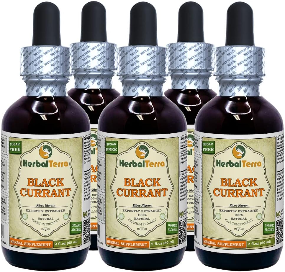 Čierne ríbezle (Ribes nigrum) Tinktúra, Sušené listy tekutý extrakt (názov brada: bylinnáTerra, hrdo vyrobené v USA) 5x2 fl.oz (5x60 ml)
