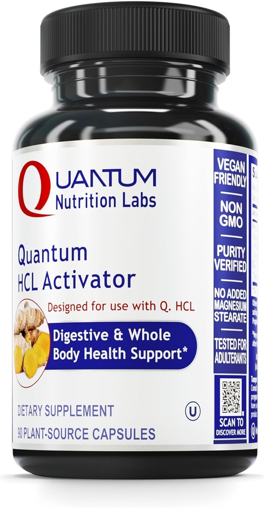 Quantum Nutrition Labs HCL Activator - Pepsin Digestive Enzymes Supplement for Optimal Digestive Function for Men & Women, Low Žalúdočná kyselina, Živina Absorpcia - 90 Vegetariánske kapsule