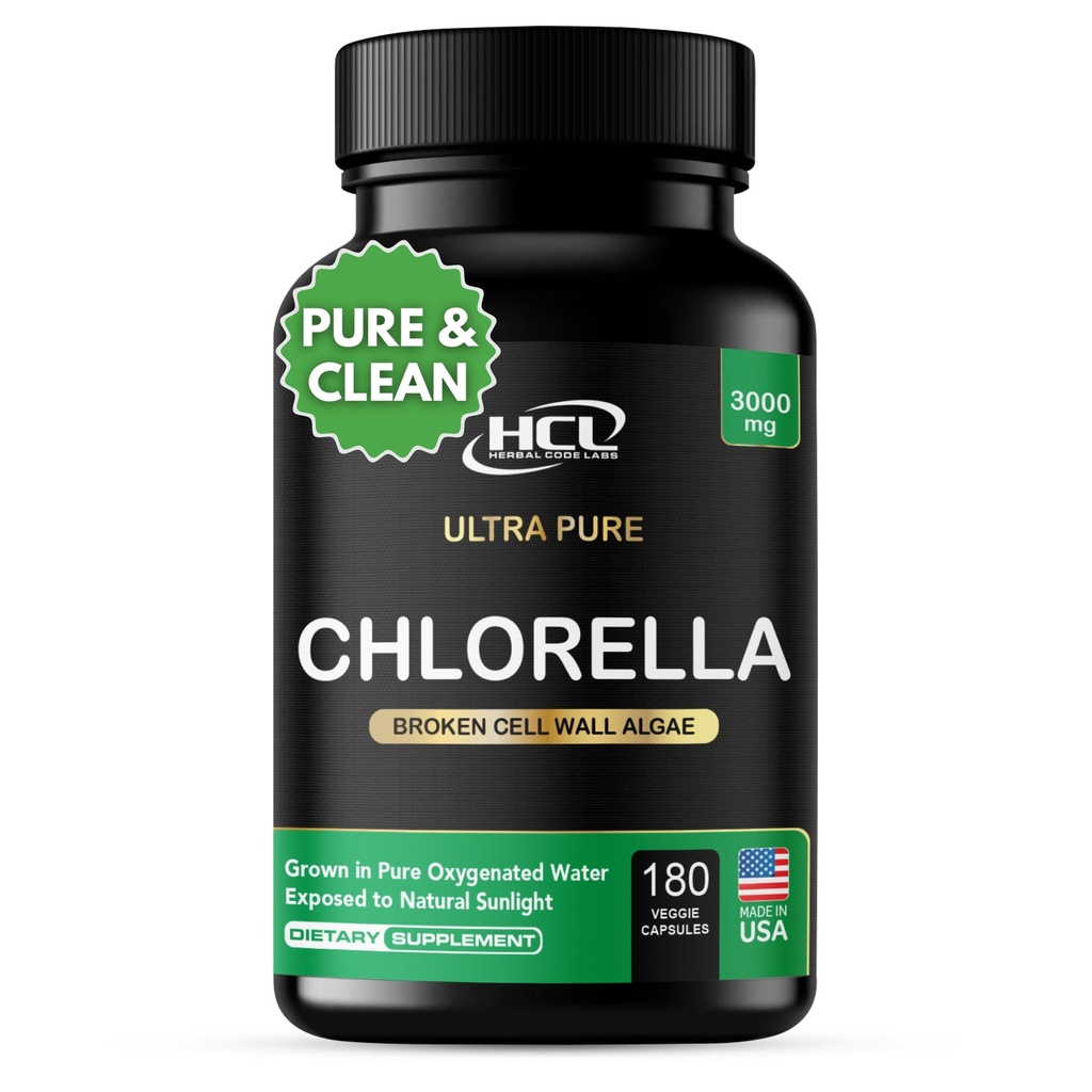 Chlórella Kapsule 3000 mg - Cracked Cell Wall Blue Green Algae Supplement - Best Natural Detox Cleans - Rastlinné vitamíny Minerály Chlorofyl Vegan Protein Powder Pills - Vyrobené v USA