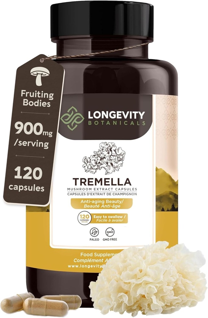 Organické Tremella Mushrom Capsules Supplement (120) 