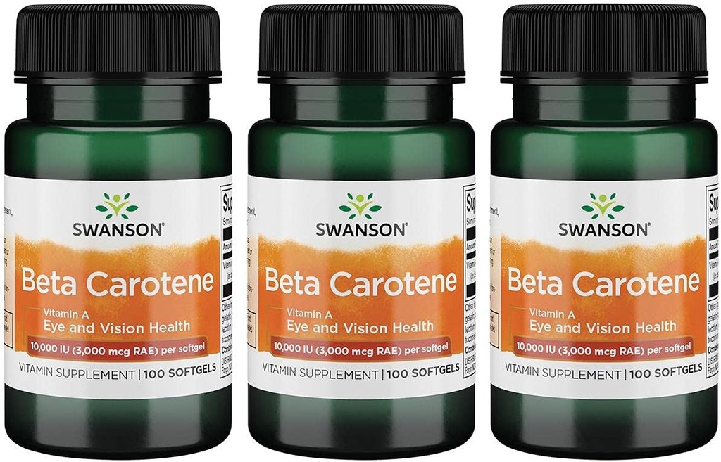 Swanson Beta-karotén (vitamín A) kožný imunitný systém Zdravie Antioxidant Podpora 10000 Iu (3000 μg) 100 Sgels (3 balenia)