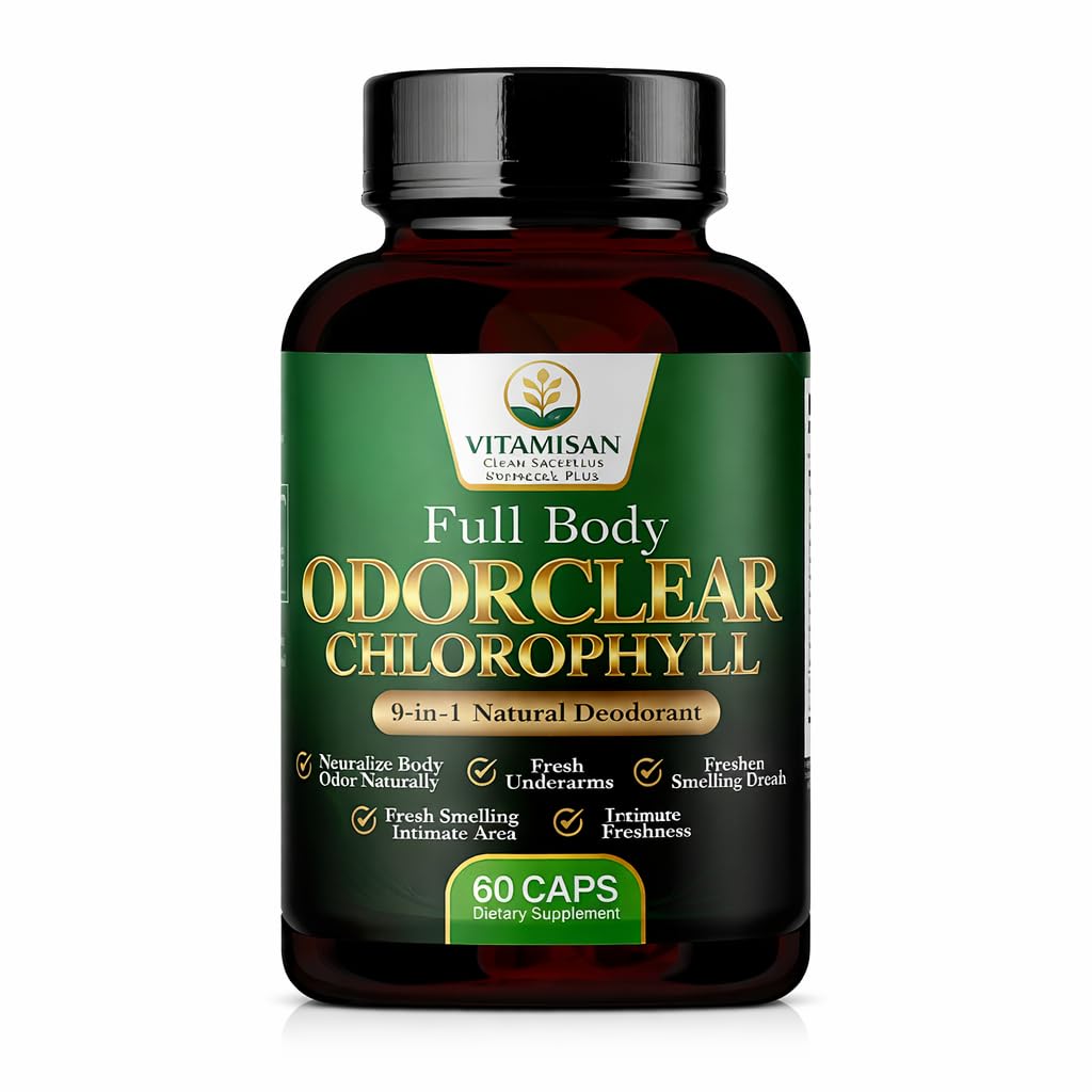 VITAMISAN Stem Cell Plus Chlorophyll Capsules – Natural Internal Deodorant for Body Odor, Breath, Underarms & Intimate Freshness – Gut Health Support, 60 Caps