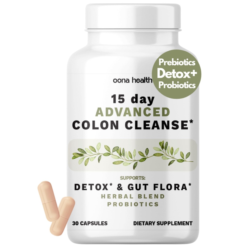 15 Day Advanced Colon Cleanse, Probiotiká a prírodné byliny, podporuje Detox & Gut Flora pre ženy a mužov, s Cascara Sagrada, Psyllium Husk & Senna Leaf, 30 Kapsule 1-2 denne 
