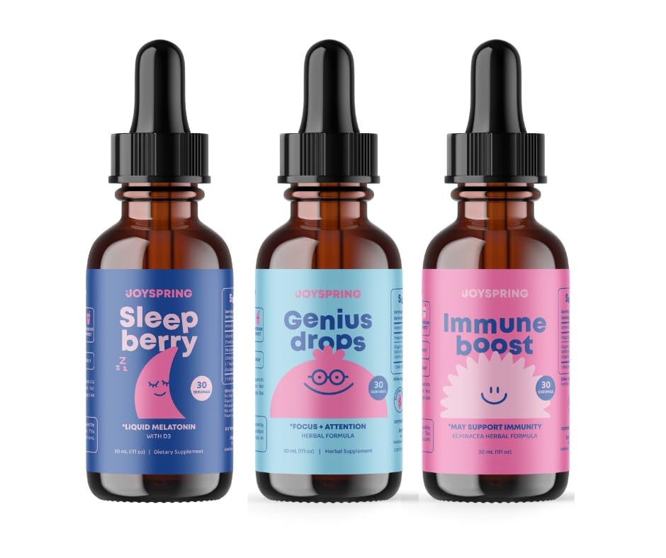 JoySpring Immune Booster pre deti s bazami, Echinacea, Orange Peel & Grape Root, SleepBerry Melatonin pre deti s bazami Genius kvapky Mozog doplnok pre deti