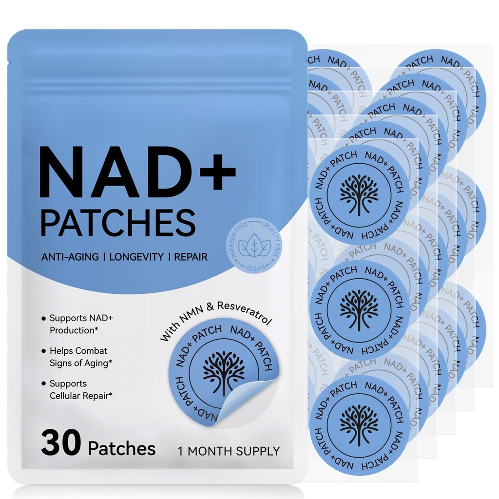 NAD Patches for Women & Men,One-Stop Solution for Skin and Wellness Support | NMNH, Resveratrol, Hyaluronic Acid, Vitamin C, & Coq10 l Premium 8-Hour Time-Release Patch for Enhanced Absorption