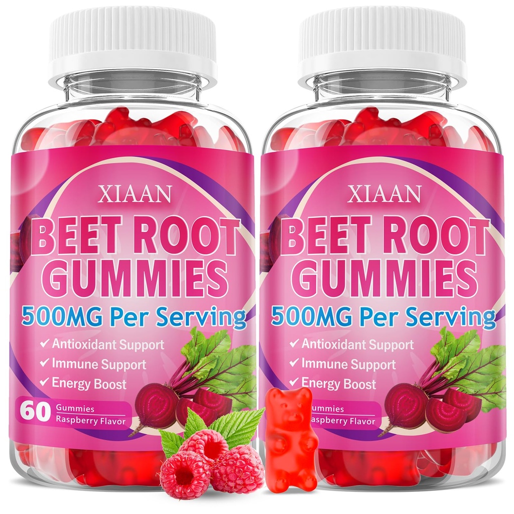 Beet Root Gummies for Women & Men, Beetroot Supplement Beet Chews with Vitamins Grape Seed for Antioxidant Supoort & Immune Health, Sugar-Free/Vegan/Organic,Raspberry Flavor 120 Count
