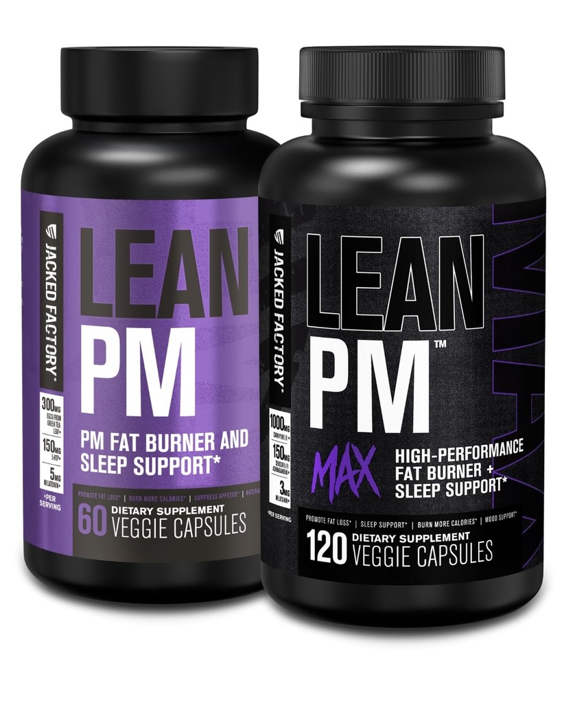 Jacked Factory Lean PM & Lean PM Max Night Time Fat Burner, Sleep Aid Supplement, & Appetite Supresant pre mužov a ženy (180 kapsúl)