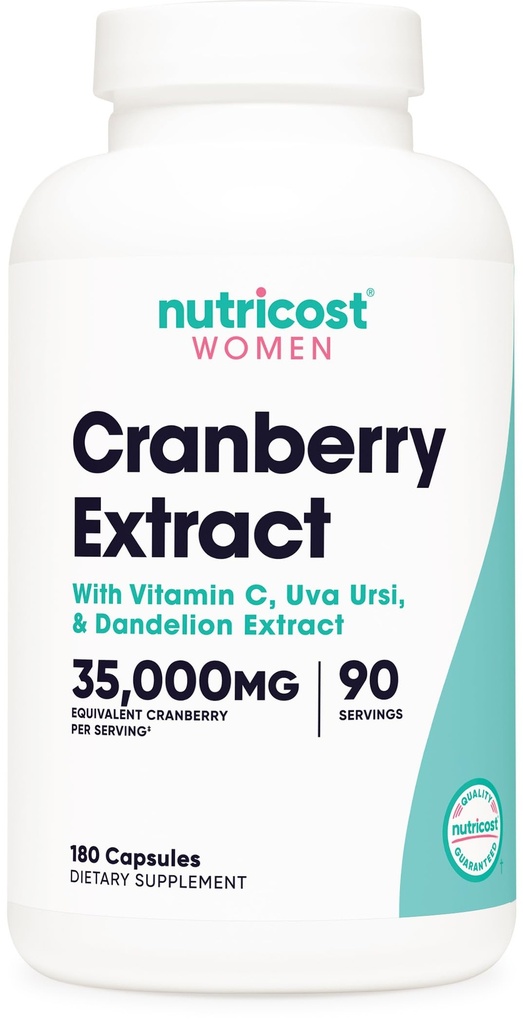 Nutricost Cranberry Extract pre ženy (ekvivalent 35,000 mg), 180 kapsúl - s vitamínom C, Uva Ursi a púpava Root Extract - Non-GMO & Gluten Free Health Supplement