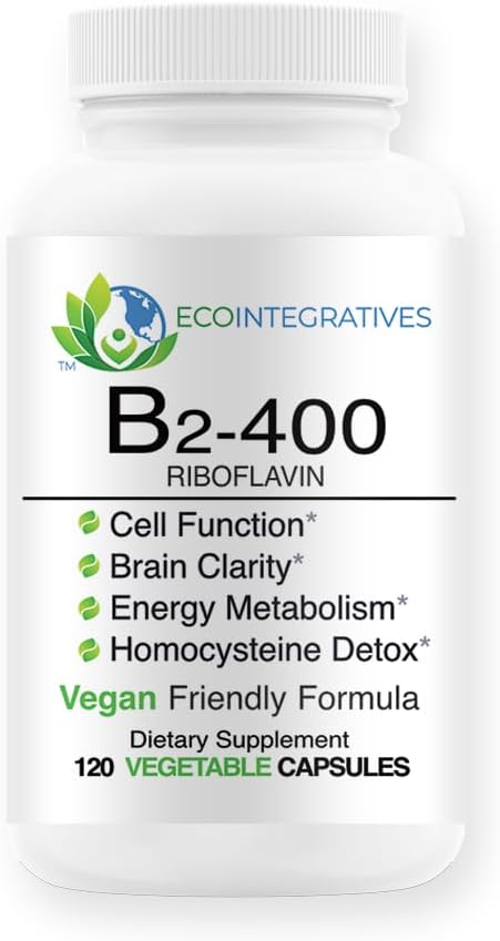 B2-400 Pure Riboflavín - Nervový systém zdravie, Homocysteín Detox, Kardiovaskulárne, pomáha zvýšiť energiu, duševné jasnosť, metabolizmus a funkcie buniek (120)