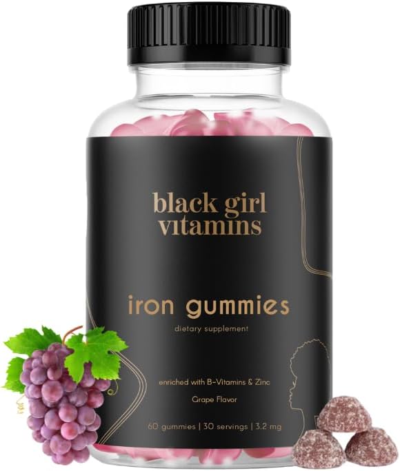 Black Girl Vitamíny - Železo Gumies (20 mg), podporuje nedostatok železa a anémie, Gluten-free, Želatína zadarmo, vyrobené v USA (Grape, 60 Počet) 30 Day Supply