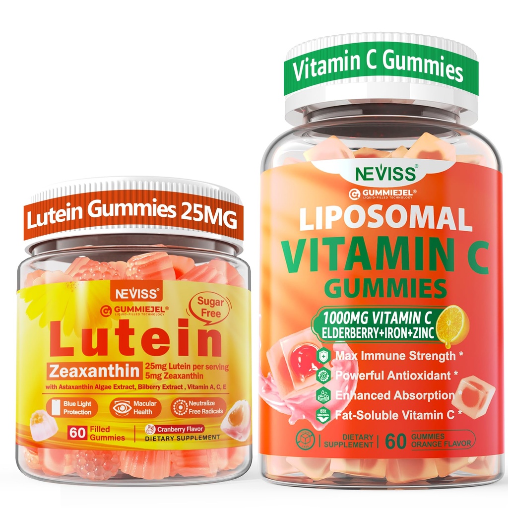 NEVISS 1Pack Lipozomálny vitamín C 1000mg Gummy + 1Pack Lutein Zeaxantin Supplements Gummies