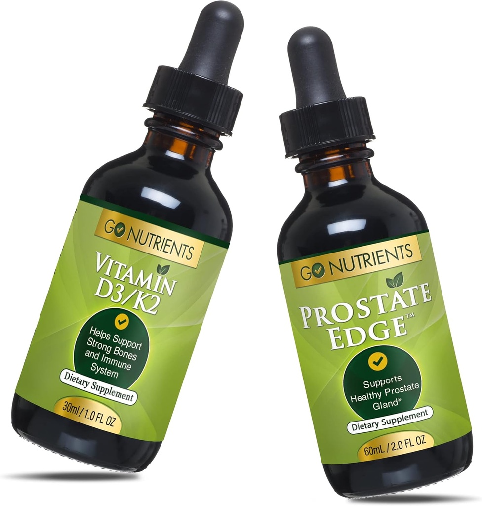 Go Nutrients Liquid Vitamin D3 with K2 (MK-7) Drops & Prostate Edge Prostate Supplement for Men with Pygeum and Saw Palmetto Extract Vitamin D3 and K2 Liquid Vitamin Drops That Help Emotional State