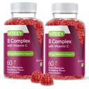 Viteey vitamín B komplex Gumies s vitamínom C - Energia, metabolizmus a imunitná podpora - B6, B12, Niacín, kyselina listová, biotín, vápnik - Vegan, bez lepidla - 120 Počet