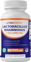 Vitamatic Lactobacillus Rhamnosus 5 miliarda na kapsulu DR (10 miliarda na 2 kapsuly) - 60 gróf - Advanced Digestive & Immune Support - Made with Prebiotic Inulin Fiber