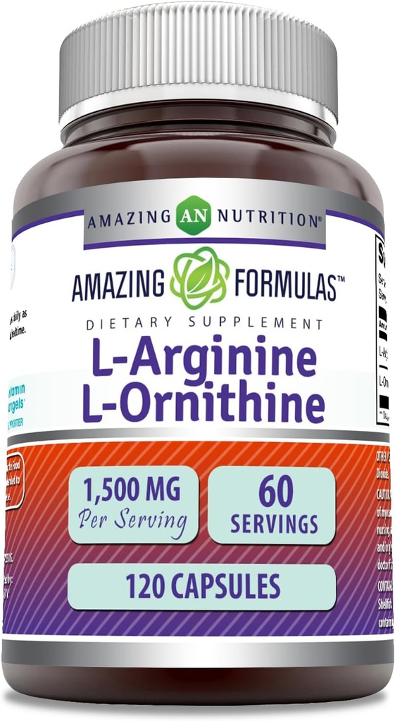 Amazing Formulates L-Arginín/L-Ornithine 1500 Mg Per Serving, Capsules 