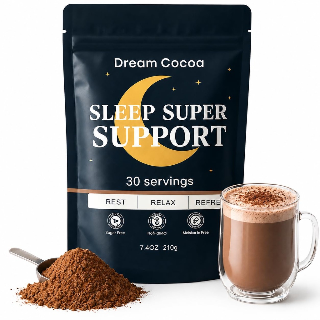 Magnesium Hot Cocoa – Melatonin-Free Natural Sleep Aid Hot Chocolate for Adults with Reishi Mushroom, L-Theanine & Zinc Glycinate – Relaxation & Restful Sleep Support Mushroom Coffee, 30 Servings