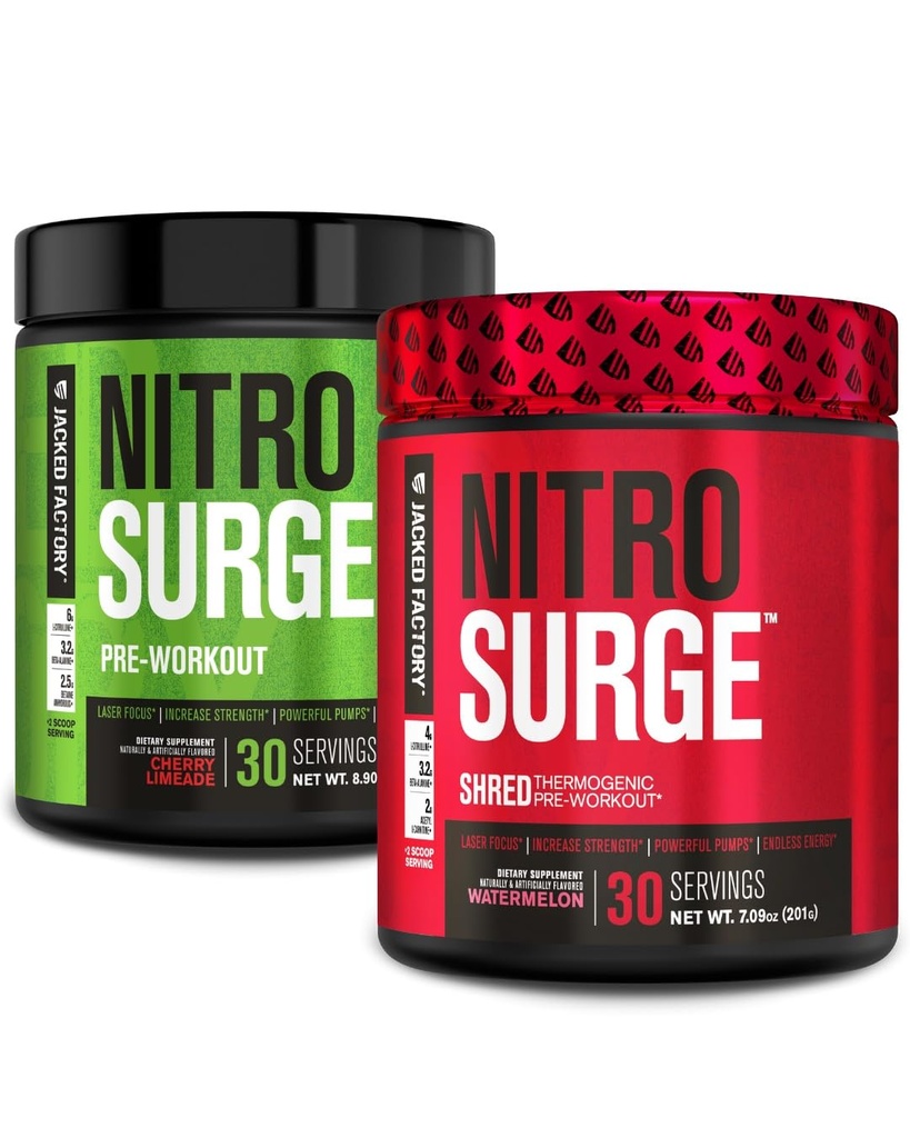 Jacked Factory Nitrosurge pre-práce v Cherry Limeade & Watermelon Nitrosurge Shred Thermogenic Pre-Workout pre mužov a ženy