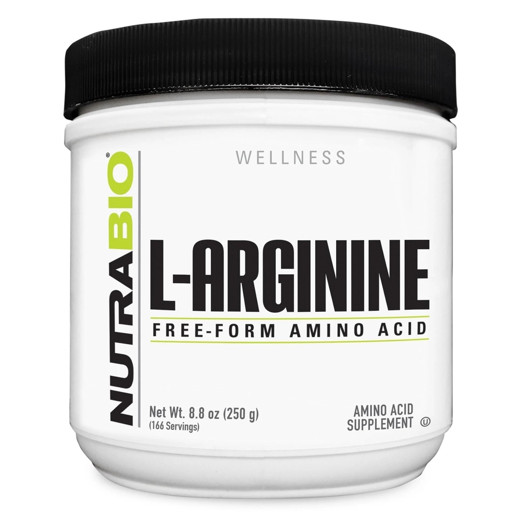 NutraBio L-arginín Supplement, 750mg Prekurzor oxidu dusnatého, podporuje prietok krvi, cievne zdravie, a rast svalov, 250g