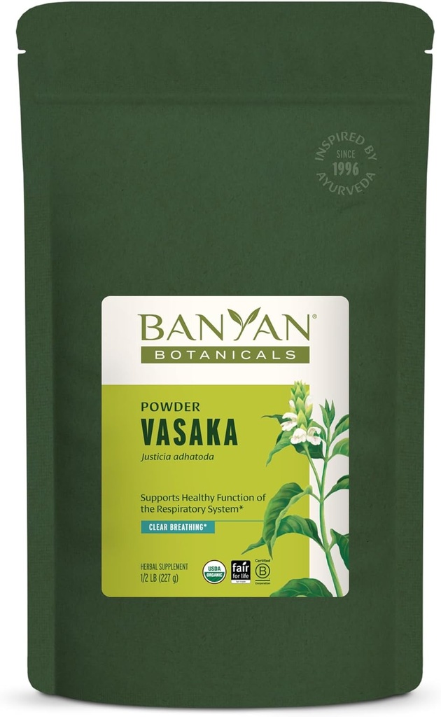 Banyan Botanicals Vasaka Powder - Certified Organic, 1/2 Pound - Adhatoda vasica - podporuje správnu funkciu Pľúc a zdravé respirácie