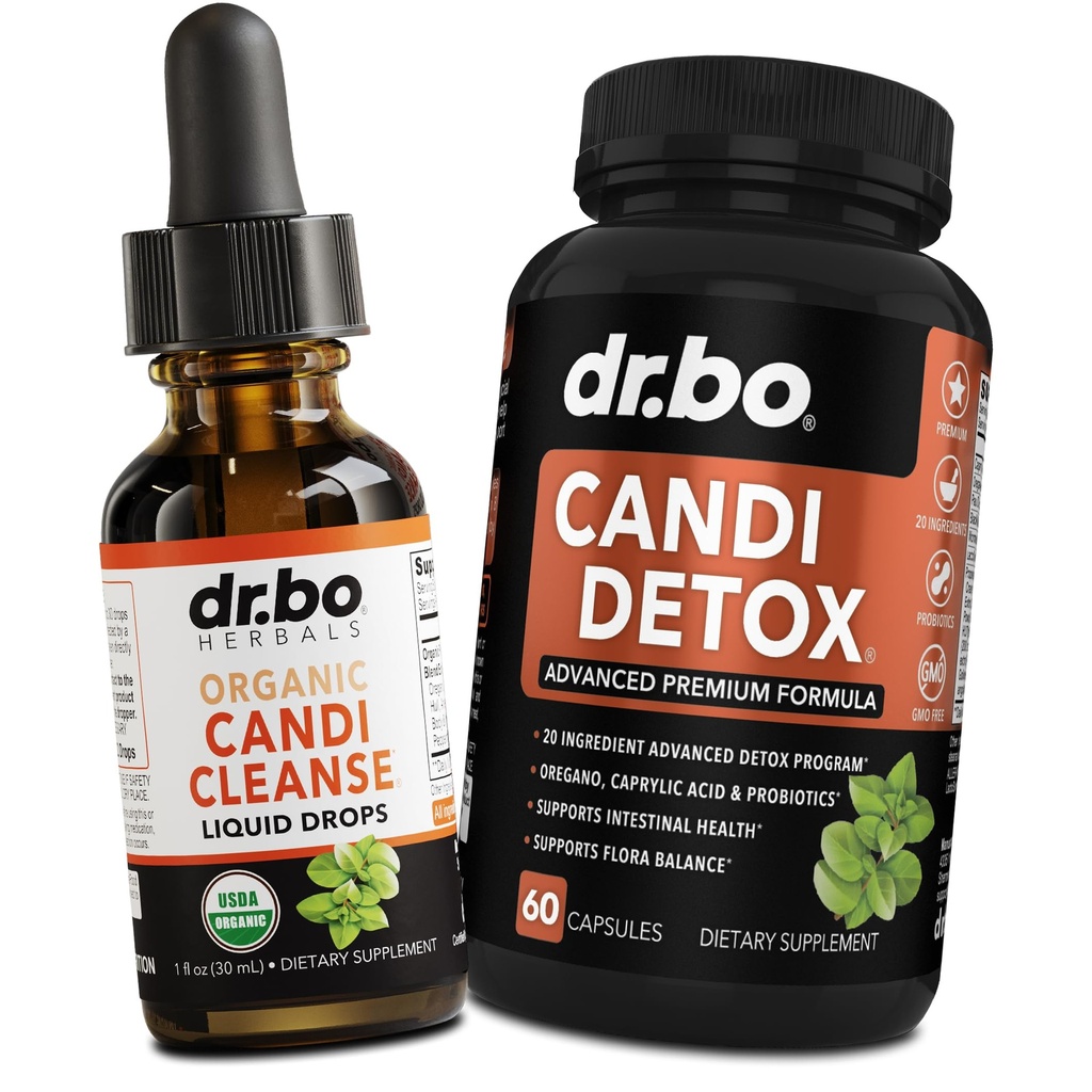Candida Cleanse Detox for Women & Men - Candi Detox Support Supplement Pills, Anti Overgrowth Gut Balance Probiotic Flora Complex Supplements - Organic Oregano Oil Drops Liquid & Black Walnut Wormwood