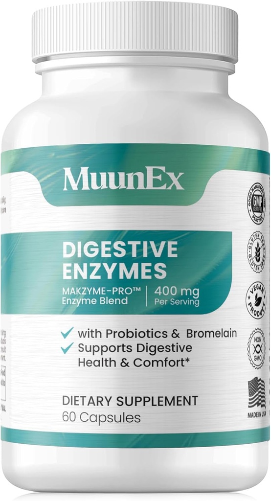 Digestívne enzýmy s probiotikami - Nová formula pre Meal Time Discomfort Relief & Bloating-Dayly Enzymes - Bromelain, Papaya Enzyme, Probiotic, Lactase Enzymes for Digestion - Vegan - 60 Ct