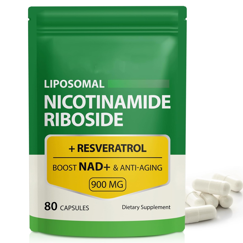 NAD Supplement, 900 mg - Lipozomal Nikotínamid Riboside NAD+ Doplnok s Resveratrol podporuje svalovinu, mozog, Cellular Energy - NMN doplnok alternatíva pre mužov a ženy, 80 kapsule (Pack of 1)