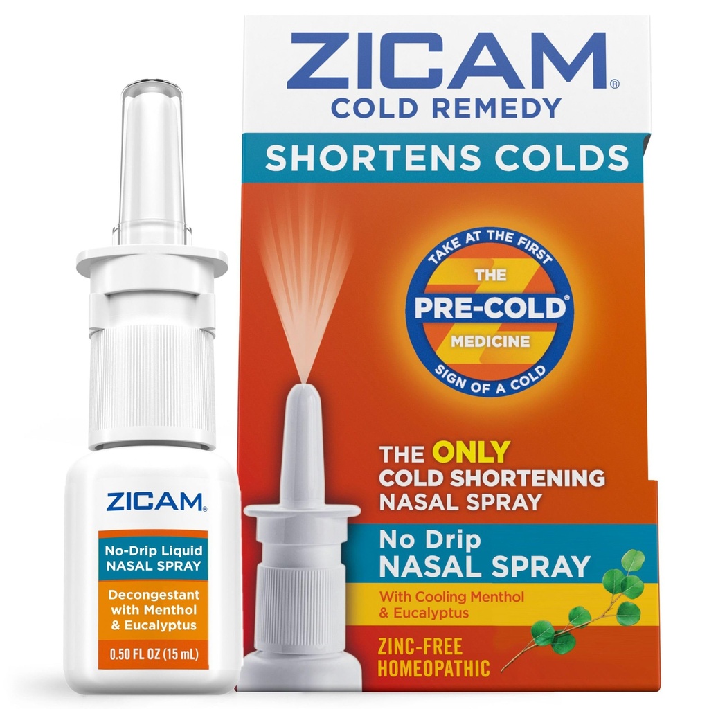 Zicam Cold Remedy No-Drip Nasal Spray s chladením Menthol & Eucalyptus, Homeopatické, Zinkové bez, Pre-Cold Medicine, Skráti studené trvanie, 0.5 Ounce