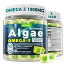 2 balenia Algae Omega 3 Gummies 1000mg, Plant Based DHA 460mg & EPA 230mg, Omega 3 Fish Oil Alternative for Adults, Plus MethylFolát, Vitamín B12, Fosfatidylserin, No Fishy Taste, Vegan, bez cukru