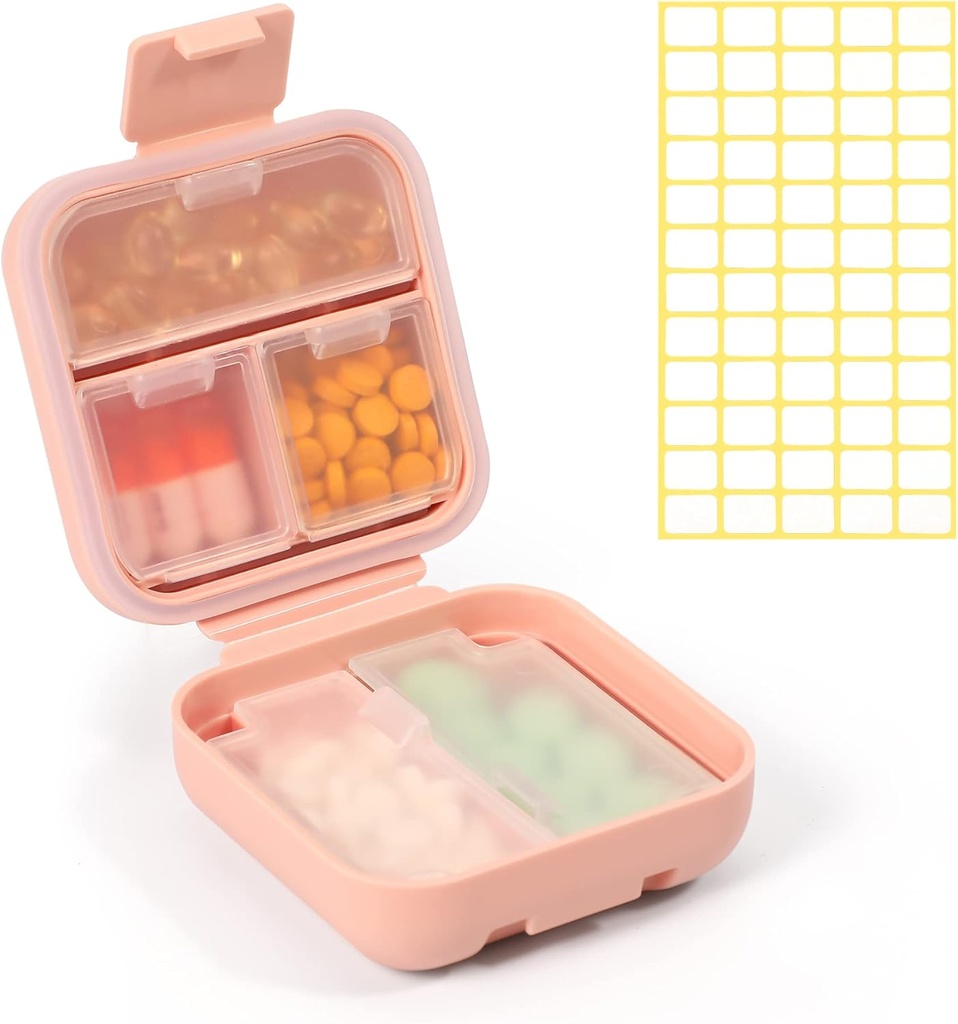 Dynippy Daily pilulky Organizátor 5 Kompartmenty Prenosné dôkaz vlhkosti Malá tabletka Prípad pre vrecko Purse Travel Pill Box Prenosná medicína Vitamínový rybí olej držiak kontajner (Pink)