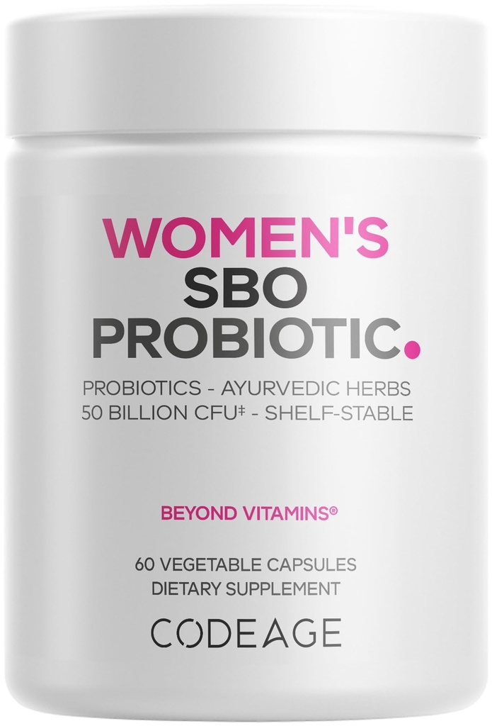Codeage Ženy Probiotiká Supplement - 50 miliárd CFU - SBO probiotiká a prebiotiká - brusnice - Feminine Health - Fermentovaný botanický Blend, celý potravinový doplnok - Vegan, Non-GMO - 60 Kapsule
