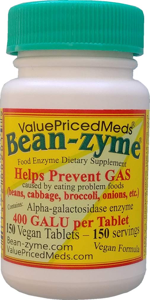 Bean-Zyme Gas Relief pre dospelých Extra sila (150 ct) je 400 GAUL na tabletu Alpha Galactozidáza, Vegan, Cost Menej, Digestive Enzyme Dietary Supplement Natural Food Enzyme