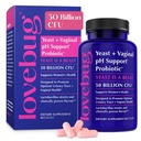 Lovebug Kvasnica a vaginálne probiotiká pre ženy pH Balance & Urinary Tract, 50 miliárd CFU, UTI, BV, Podpora odoru s Lactobacillus, Bifidobacterium, Digestive & Vaginal Health Supplement 60 kapsúl