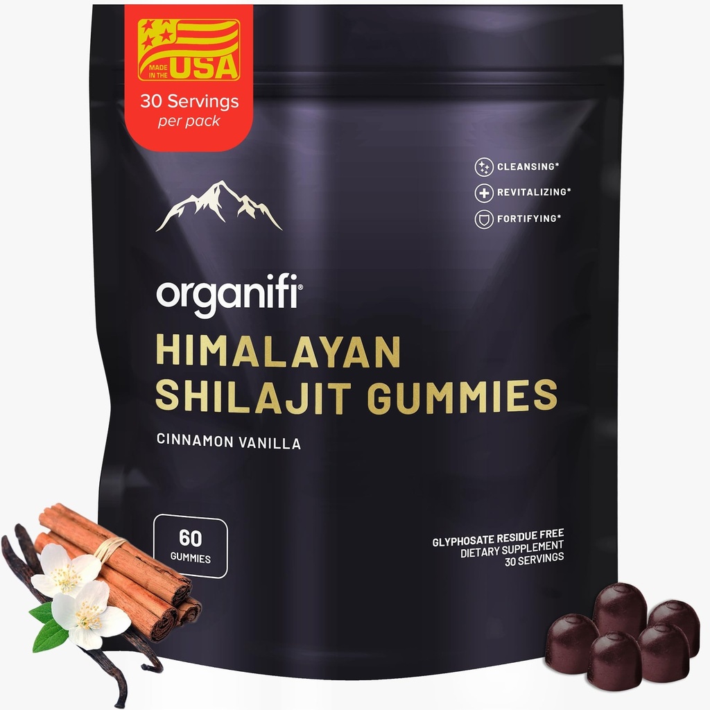 Organifi Shilajit Gummies - Himalájsky Shilajit pre mužov a ženy s PrimaVie Shilajit, 40-Plus Trace Minerals, a viac - Hormone Balancer, Boosts Cellular Energy, Beats Function, a viac, 60 Počet
