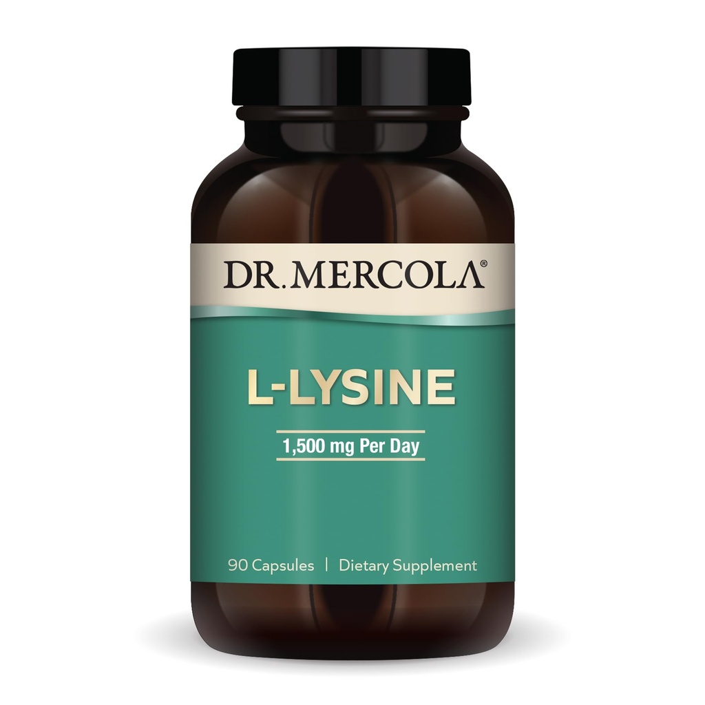Dr. Mercola L-lyzín, 90 kapsúl 1500 mg L-lyzín, non-GMO, bez lepku, bez sóje