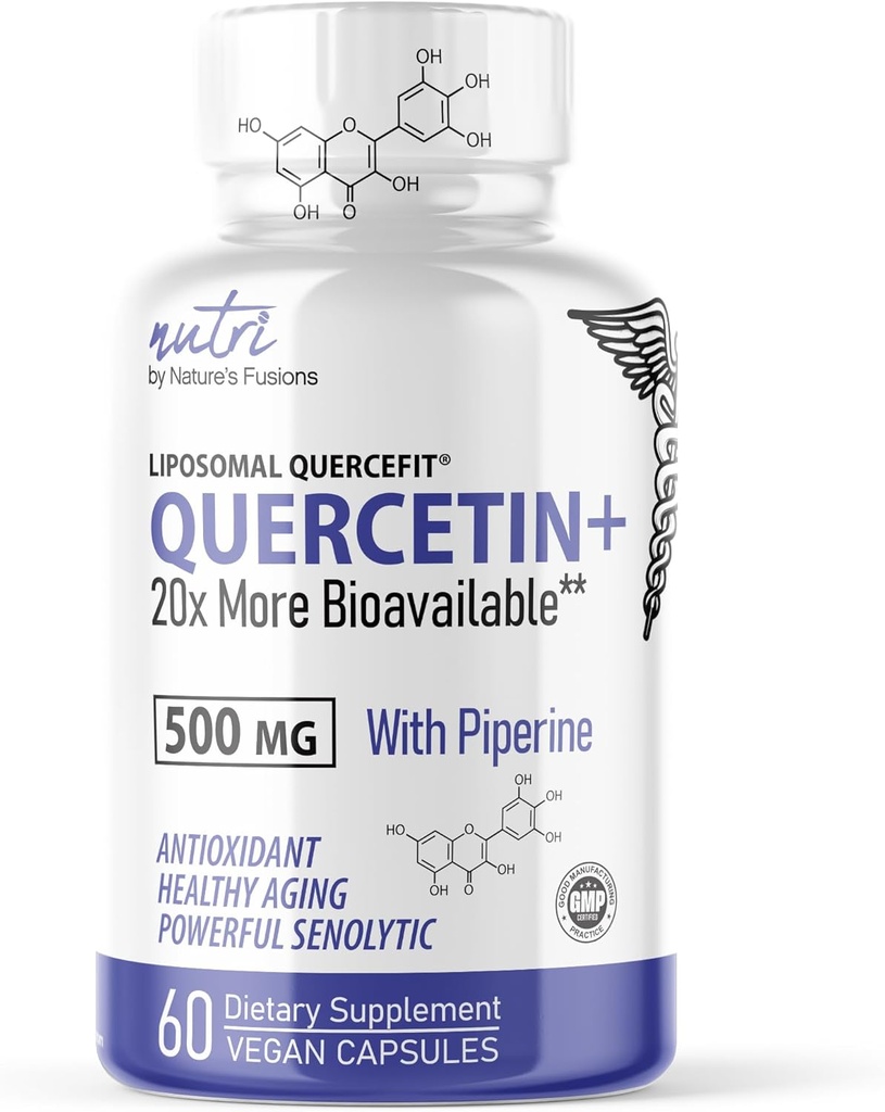 Nature's Fusions Nutri Lipozomal Quercetin Phytosome with Piperine - Patented 20x More Biodostupnosť Than Quercetin Supplements - Supports Immune/Ckardiovaskulárne zdravie - 60 Quercetin 500mg Capsules