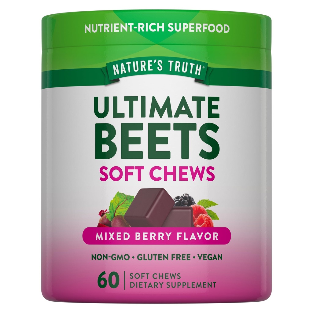Nature's Truth Beet Root Chews | 60 Count | Superfood | Mixed Berry Flavor | Vegan, Non-GMO & Gluten Free Supplement