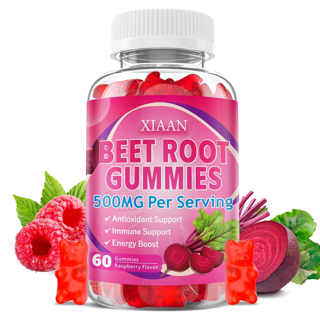 Beet Root Gummies for Women & Men, Beetroot Supplement Beet Chews with Vitamins Grape Seed for Antioxidant Supoort & Immune Health, Sugar-Free/Vegan/Organic,Raspberry Flavor 60 Count